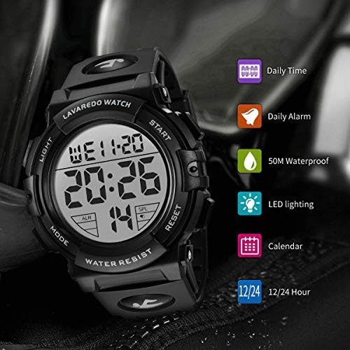 Mens Digital Watch, Mens Sports Military Watches Waterproof Outdoor Chronograph Multifunctional Watch with LED Back Light/Alarm/Date/Shockproof