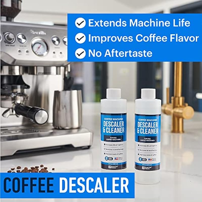 Universal Descaling Solution (2 Pack, 4 Uses Total), Designed For Keurig, Ninja, Nespresso, Delonghi and All Single Use Coffee and Espresso Machines, Coffee Machine Descaler Made in the USA