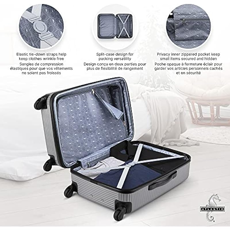 Atlantic Tribute II Medium Luggage – Hardside Expandable Spinner Luggage 24-Inch., Silver