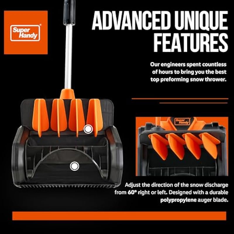 SuperHandy Snow Thrower Power Shovel 40V 4Ah, Cordless Rechargeable Lightweight, Adjustable Throwing Angle, 13” in. Width 6” in. Depth 26’ Ft Throwing Distance, 420 lbs/Min.