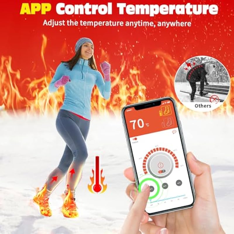 AQV Heated Socks for Men Women Electric Heated Socks with APP Remote Control 5000mAh Washable Rechargeable Battery Heated Ski Socks for Hunting Ice Fishing Camping Hiking Skiing Outdoor Work