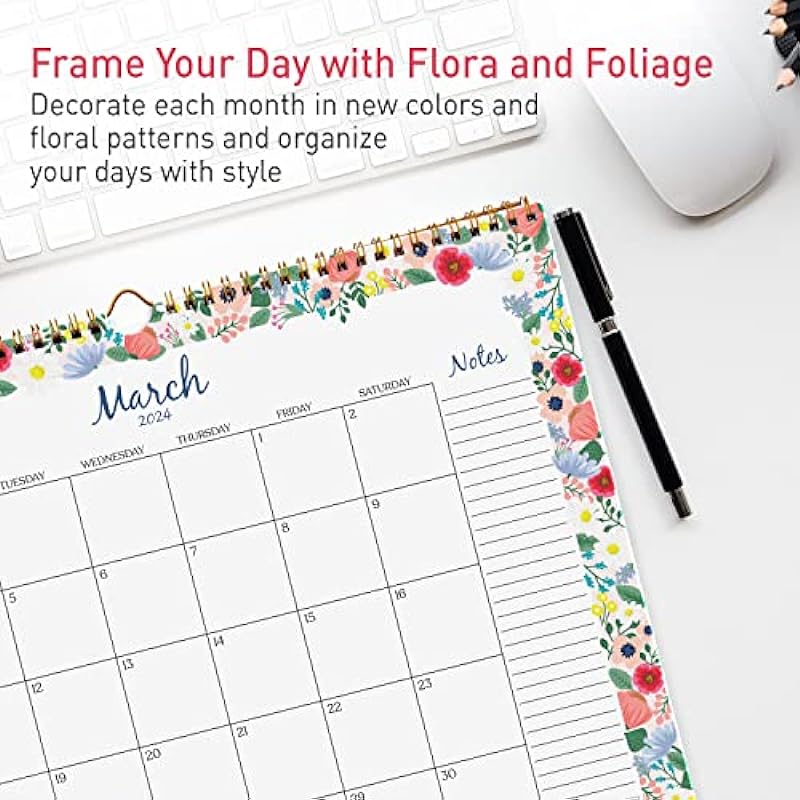 S&O Floral Border 2024 Wall Calendar Runs from Now to December 2024 – Tear-Off Monthly Calendar – Academic Wall Calendar – Hanging Calendar to Track Anniversaries & Appointments – 13.5″x10.5”in