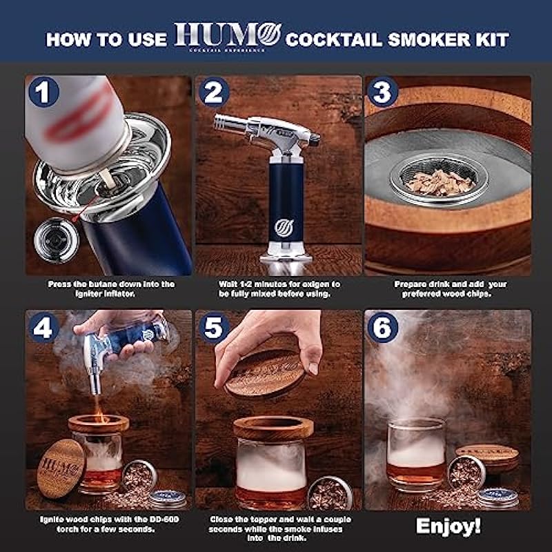 Cocktail Smoker Kit, Gifts for Men, Whiskey Smoker Kit, Drink Smoker, Whiskey, Whisky, Smoke Infuser, Whiskey Smoker, Old Fashioned Cocktail Kit, Birthday Gifts for Men (No Butane)