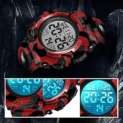 Kids Watch, Boys Watch for 6-15 Year Old Boys, Digital Sport Outdoor Multifunctional Chronograph LED 50 M Waterproof Alarm Calendar Analog Watch for Children with Silicone Band