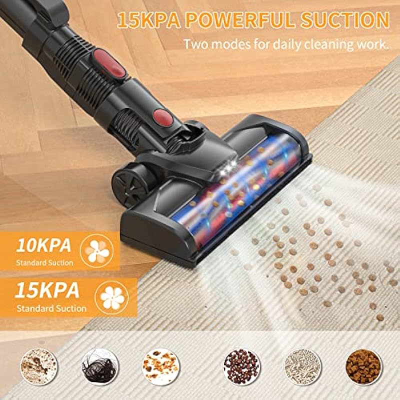 TMA Cordless Vacuum Cleaner, Lightweight Stick Vacuum Powerful Suction with 2200mAh Detachable Battery,6-in-1 Handheld Vacuum Cleaner 4 HEPA Filter LED Brush&1.3L Dust Cup for Hard Floor Pet Hair T121