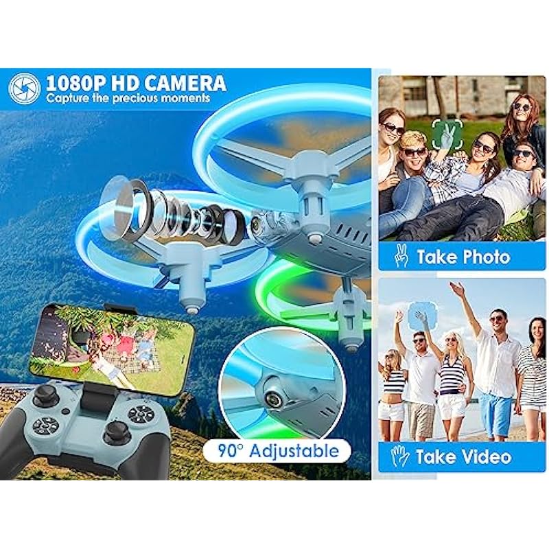 Drone with Camera for Kids Adults, Mini Drones Toys Gifts for with Colorful Lights, RC Quadcopter Helicopter with Auto Hover, Headless Mode, Gravity Control, Trajectory Flight and 2 Batteries