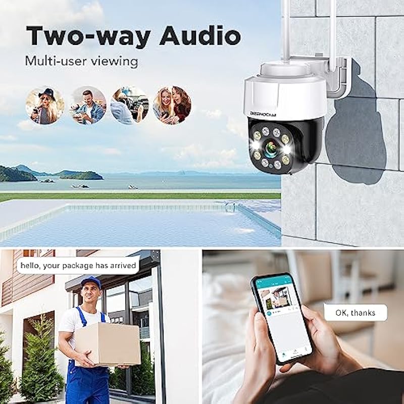 2.5K 2.4G/5G Security Camera Wireless Outdoor WiFi Cameras 360° PTZ Camera Surveillance Exterieur for Home Security with Siren, Motion Detection, 2-Way Audio, Color Night Vision