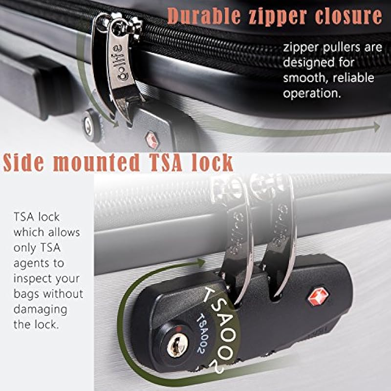 Coolife Luggage Expandable Suitcase PC+ABS with TSA Lock Spinner 20in24in28in (Sliver, S(20in)_Carry on)