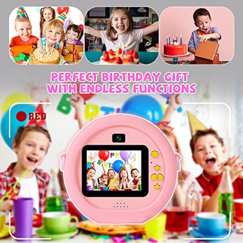 Hyperzoo Kids Camera for Children, Kids Camera Toys 1080P HD Digital Video Camera Christmas Birthday Gifts for Age 3 4 5 6 7 8 Year Old with 32GB SD Card & Silicone Cover (Pink)