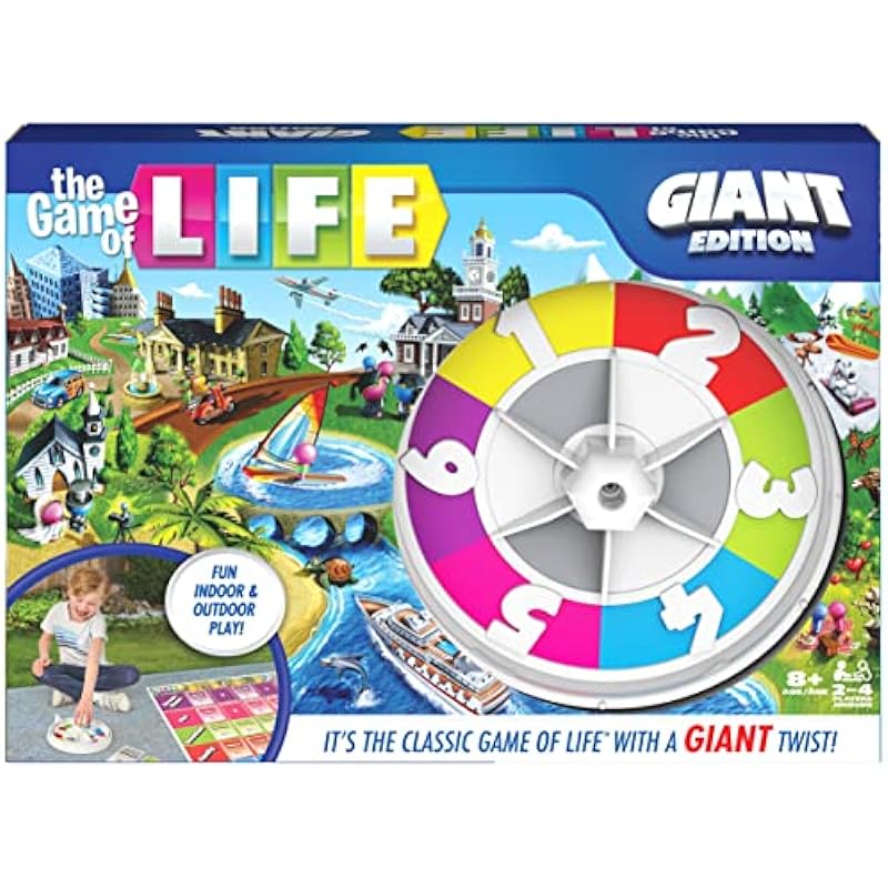 The Game of Life, Giant Edition Family Board Game Indoor/Outdoor Fun Game with Big Oversized Gameboard Cards Spinner, for Adults and Kids Ages 8 and up