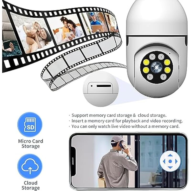 JOOAN Light Bulb Security Camera Wireless Indoor WiFi Security Camera[5G & Auto Tracking & Siren Alert] 360 Guard,Micro SD& Cloud Record,No Card Inside