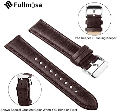 Quick Release Leather Watch Band, Fullmosa Axus Genuine Leather Replacement Watch Strap with Stainless Metal Clasp 14mm 16mm 18mm 20mm 22mm 24mm (choose the proper size)