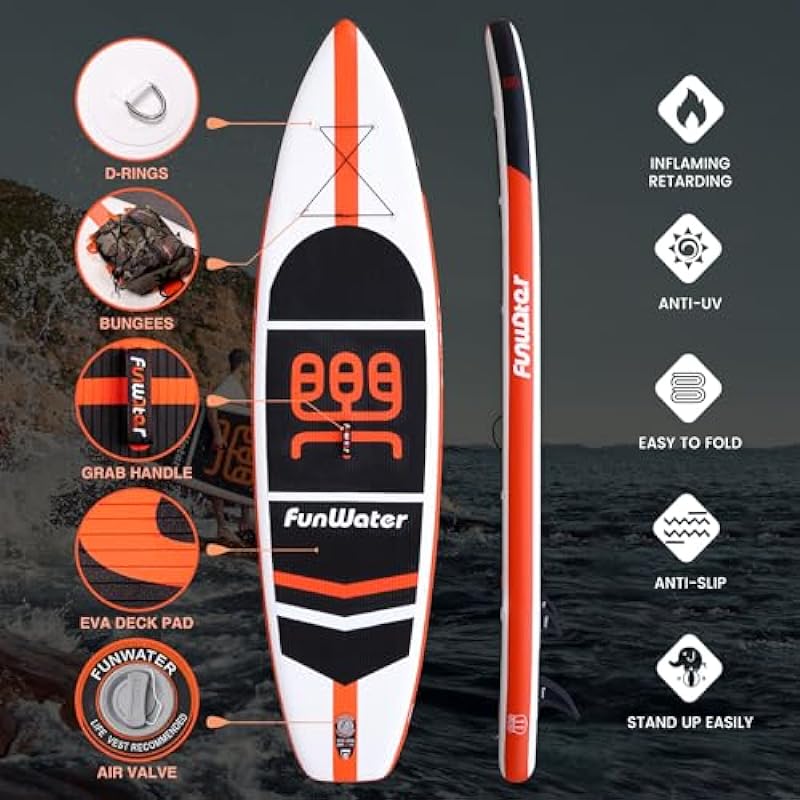 FunWater SUP Inflatable Stand Up Paddle Board 11’x33”x6” Ultra-Light Paddleboard with ISUP Accessories,Fins,Adjustable Paddle, Pump,Backpack, Leash, Waterproof Bag