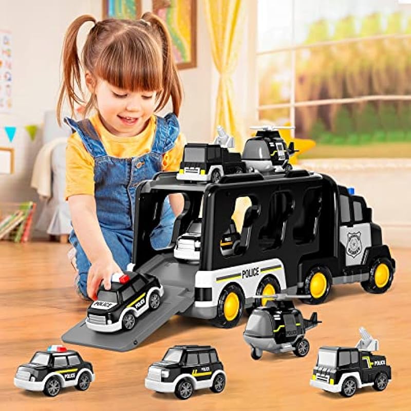 Doloowee Police Truck Toys Toddlers 3 4 5 6 Years Old, 5 in 1 Truck Friction Power Toy Car Christmas Birthday Gifts for Boys & Girls 3-5