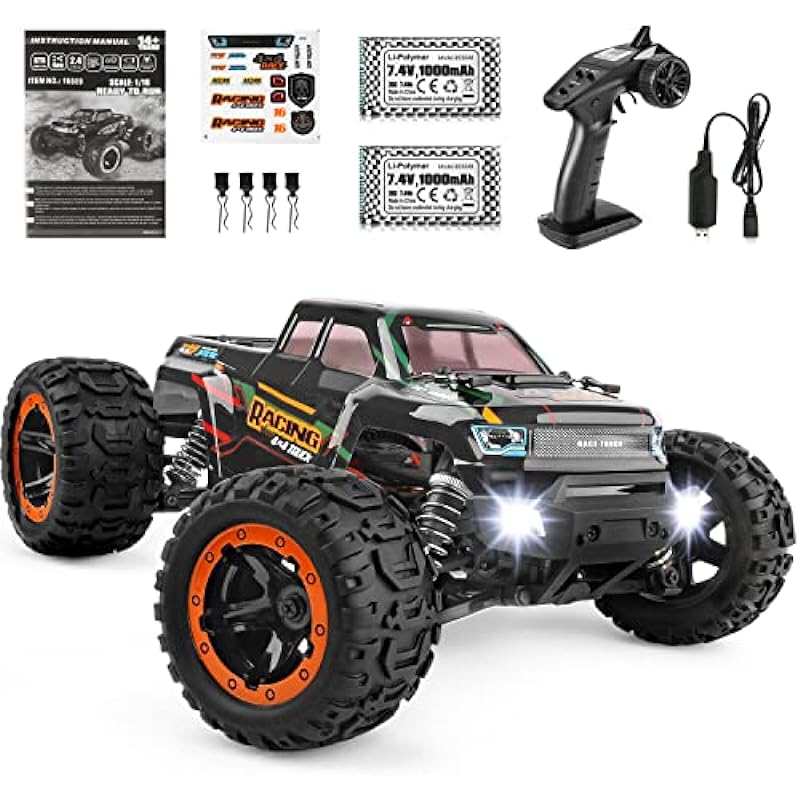 RC Cars 16889, 1:16 Scale 2.4Ghz Remote Control Truck 4×4 Off Road Trucks, Waterproof RTR RC Monster Truck 36KM/H, Remote Controlled Toys for Kids and Adults with 2 Batteries 35+ mins Play