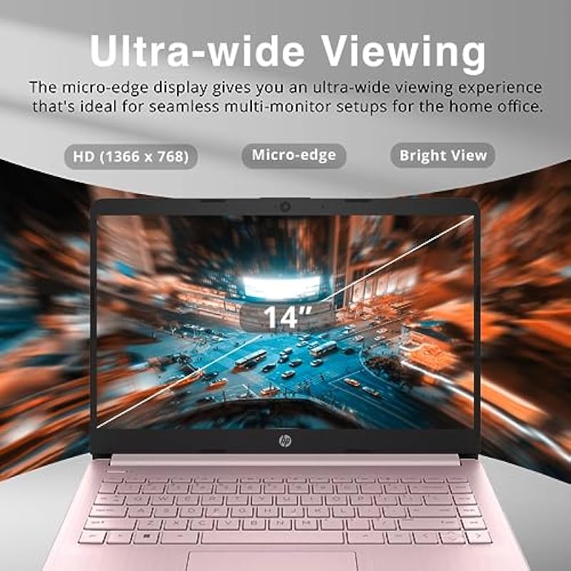 HP Premium Stream 14″ HD BrightView Laptop, Intel Celeron N4000, 4GB RAM, 64GB SSD, Intel UHD Graphics, HD Webcam, 1 Year Office 365, Bluetooth, WiFi, HDMI, Win 11s, Pink, 32GB USB Card