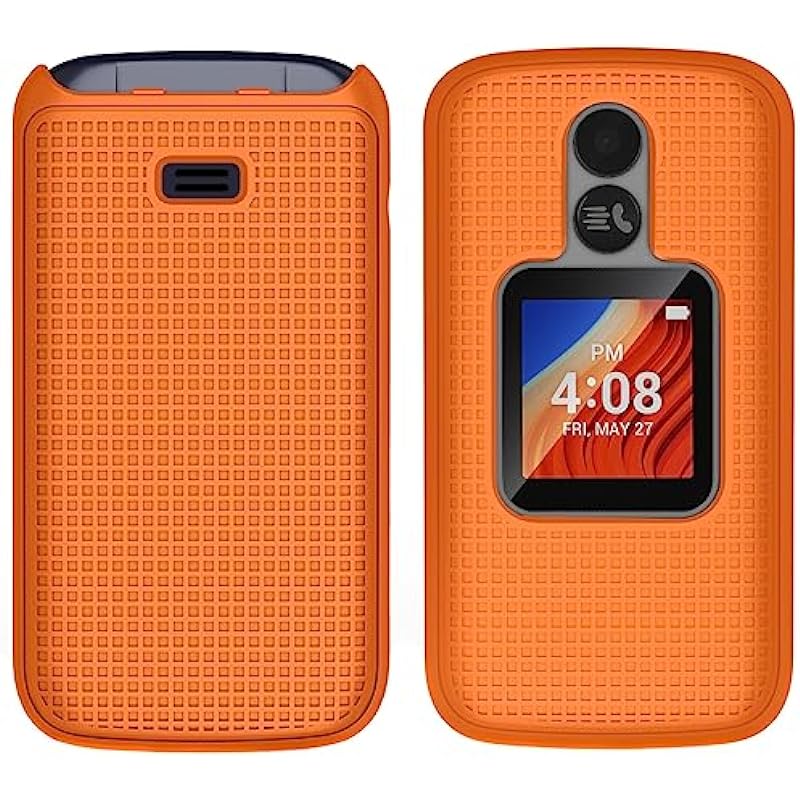 Case for Alcatel TCL Flip 2 Phone (2022), NakedcellPhone [Grid Texture] Slim Hard Shell Protector Cover for T408DL / TFALT408DCP – Orange