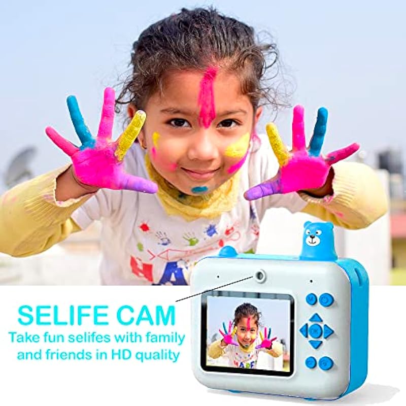 Acuvar 1080P HD Instant Print Camera for Kids, with Selfie Camera, Digital Zero Ink Video Camera with 2 Rolls of Print Paper, 32GB SD for Girls and Boys Gifts (Blue)