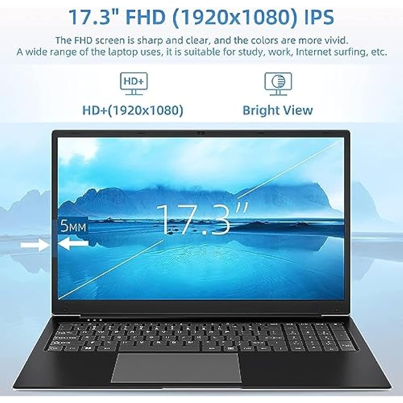 SGIN Laptops, Laptop 17 Inch, 4GB DDR4 128GB SSD Laptops Computer with Intel Core i3 Processor (up to 2.4 GHz), 8000mAh, Webcam, Mini HDMI, USB3.2 * 2, Dual WiFi, Type-C, (Black)