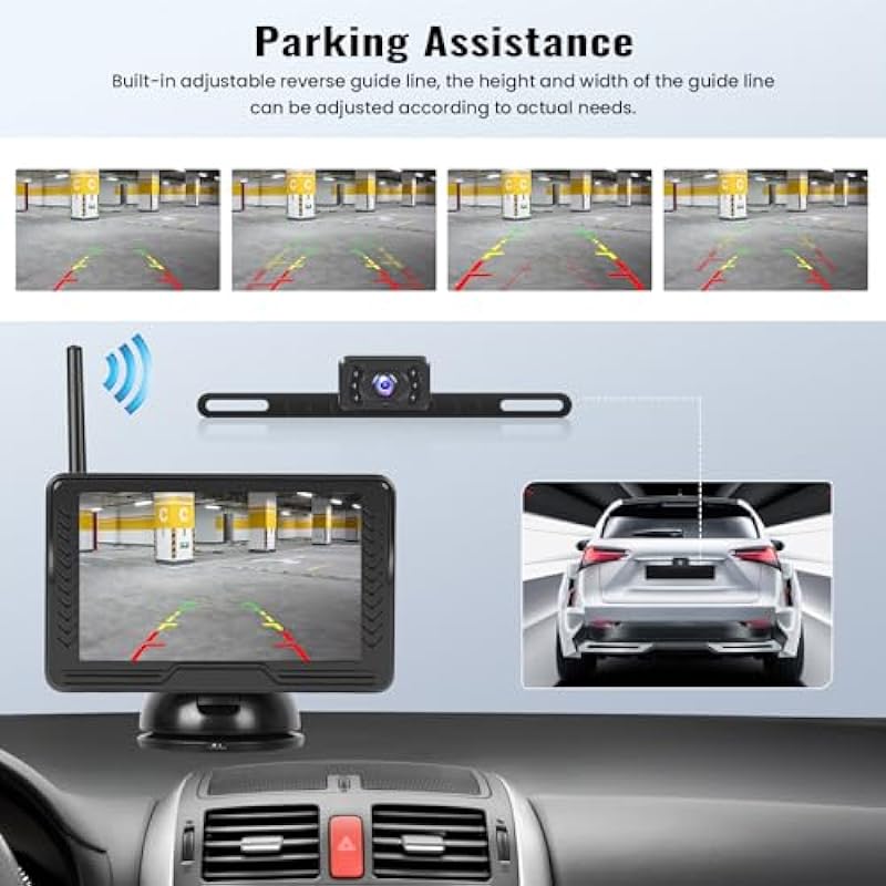 Wireless Backup Camera RV System 5-inch IPS Screen Monitor IP69 Reverse Camera Waterproof Infrared Night Vision Anti-Interference Digital Stable Signal DIY Parking Lines Parking Assistance