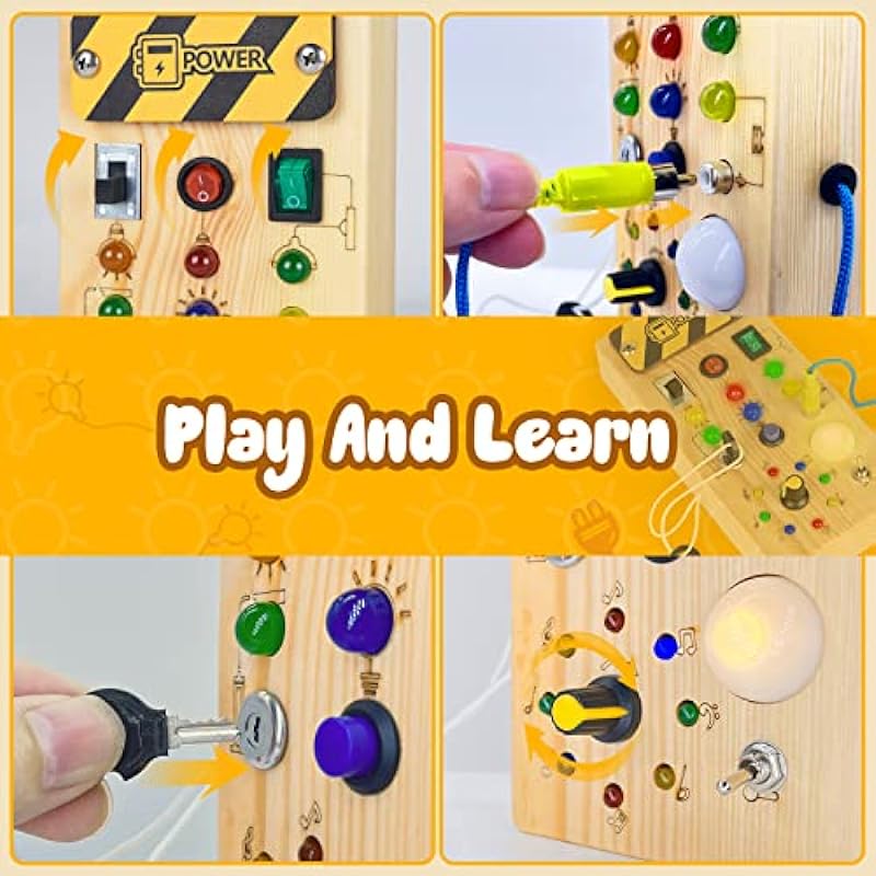 Toddler Busy Board with 8 led Lights,Toddler Sensory Board for 1 Year Old, Baby Montessori Toys for 1+ Year Old, Travel Toys Light Switch Toys for 1, 2,3 Year Old Baby