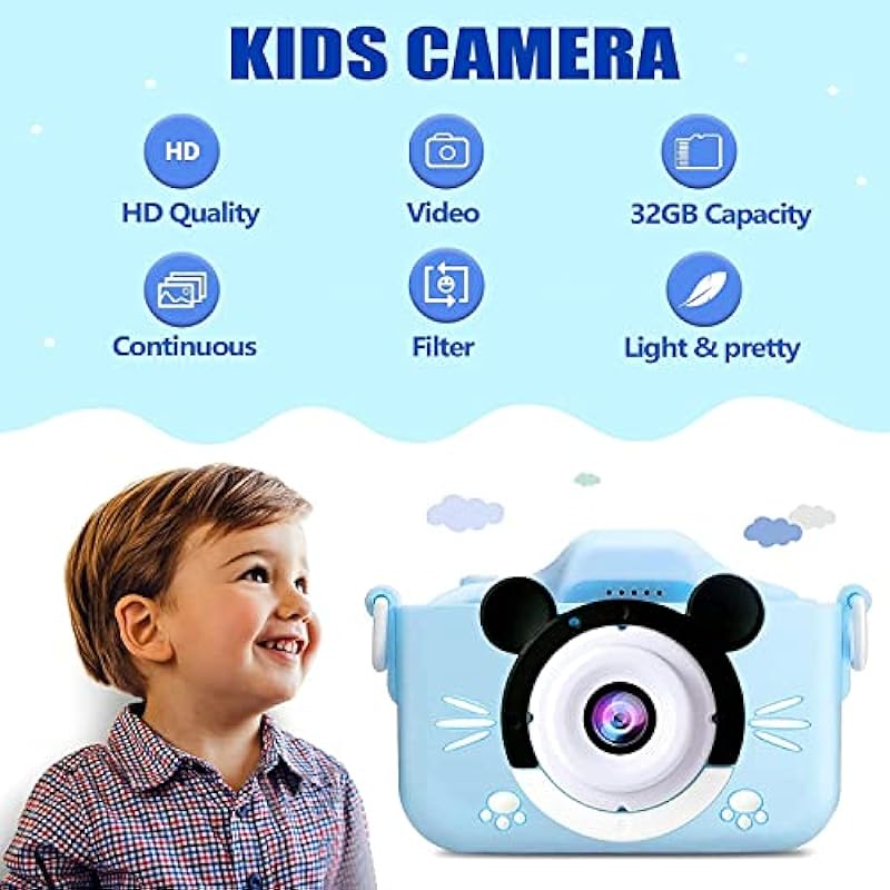 Kids Camera Toys for 3-12 Year Old Boys/Girls, 20.0MP Kids Digital Dual Cameras for Toddler with Video, Christmas Birthday Gifts for Kids, Upgrade 1080P HD Selfie Camera for Kids, 32GB SD Card