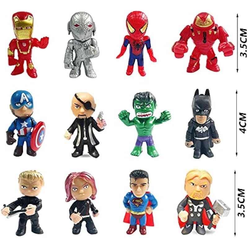 HJIAYAN 26 Mini Superhero Figure Sets, Birthday Gift Cupcake Figurines, Kids Superhero Themed Party Supplies