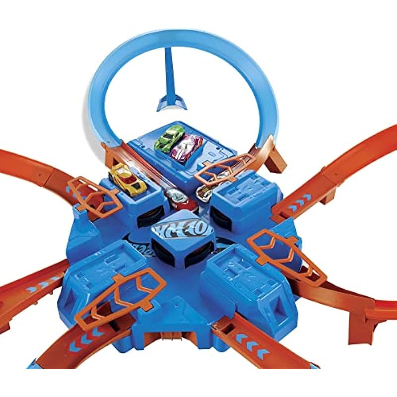 Hot Wheels Track Set with 1:64 Scale Toy Car, 4 Intersections for Crashing, Powered by a Motorized Booster, Criss-Cross Crash Track