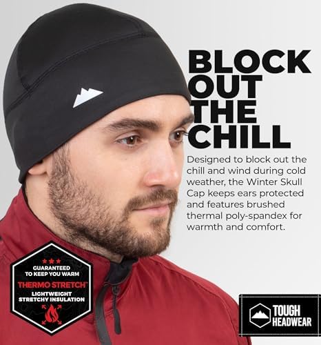 Tough Headwear Skull Cap Helmet Liner Running Beanie, Ultimate Moisture Wicking Winter Thermal Under Helmet Cycling Head Hat