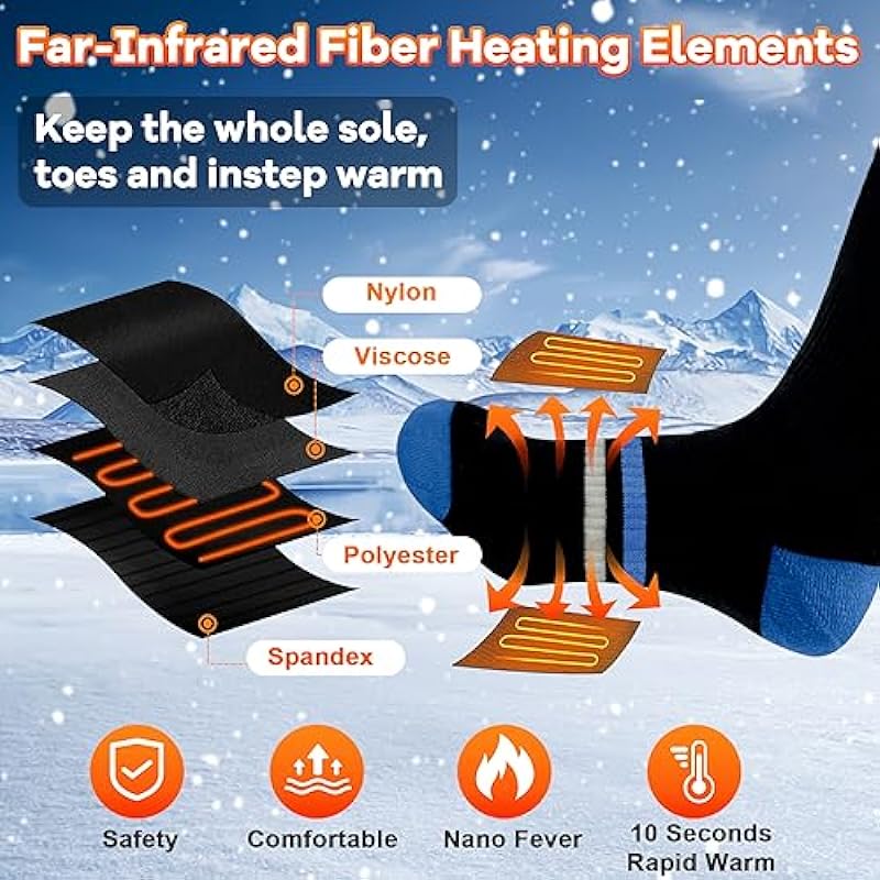 Heated Socks for Men Women Electric Heated Socks 5000mAh Rechargeable Battery Heated Ski Socks APP Control Washable Heated Sox Heating Socks Thermal Socks for Winter Hunting Skiing Outdoor