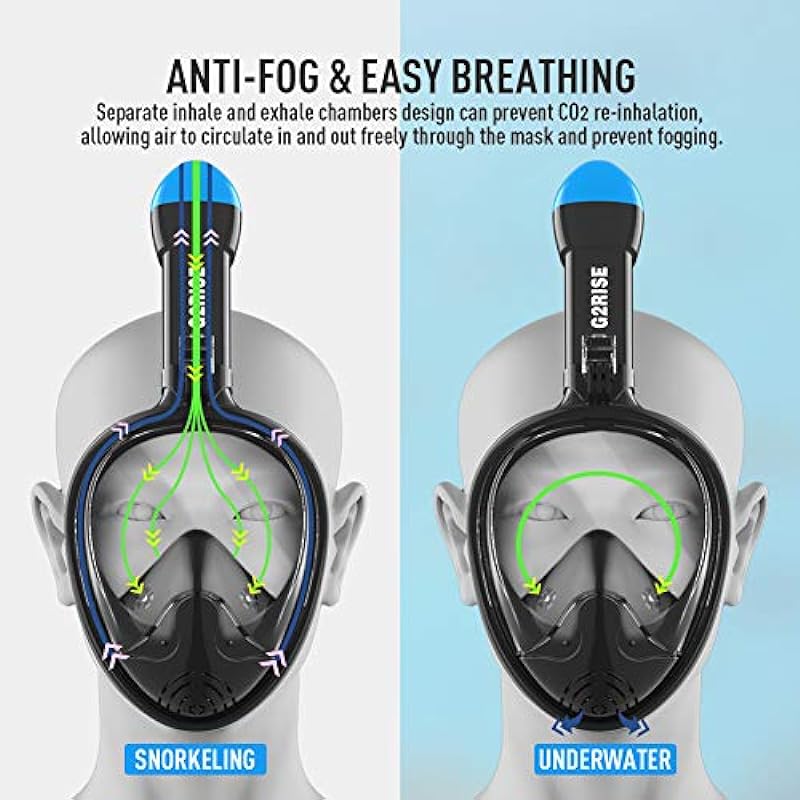 G2RISE SN01 Full Face Snorkel Mask with Detachable Snorkeling Mount, Anti-Fog and Foldable Design for Adults Kids