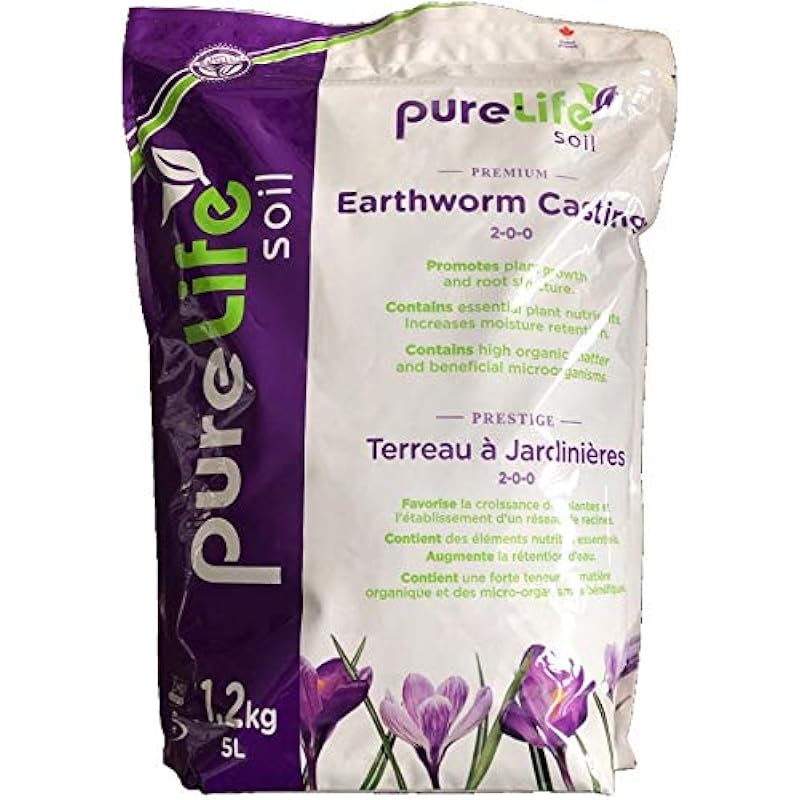 PureLife Soil Premium Worm Castings 5 Liter Bag Promotes Plant Growth and Root Structure