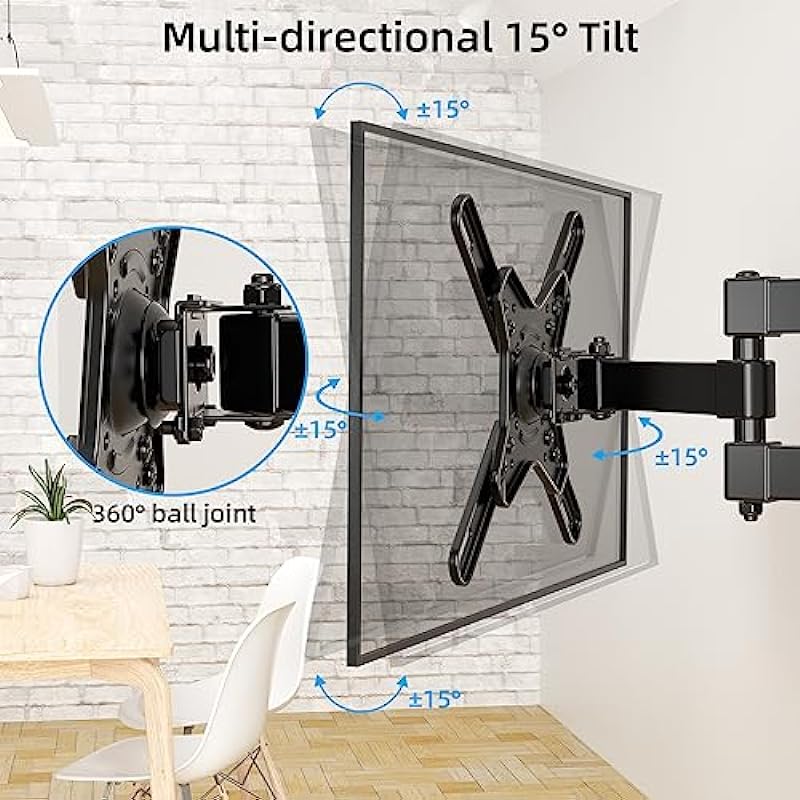 HOME VISION Full Motion TV Wall Mount for 17-42” TVs & Monitors, Unique 360° Ball Joint Rotatable TV Mount with Swivel Tilt Articulating Arms Extension, Max VESA 200x200mm, Up to 45lbs