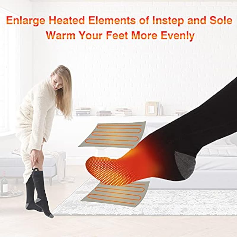 Heated Socks, Double-Sided Heated Electric Socks Camping Foot Warmer 3-Gear Thermal Battery Socks, Rechargeable Winter Heating Cotton Socks for Outdoor Sports, Breathable Climbing Hiking Skiing Foot Boot Warm Socks Heater for Women Men