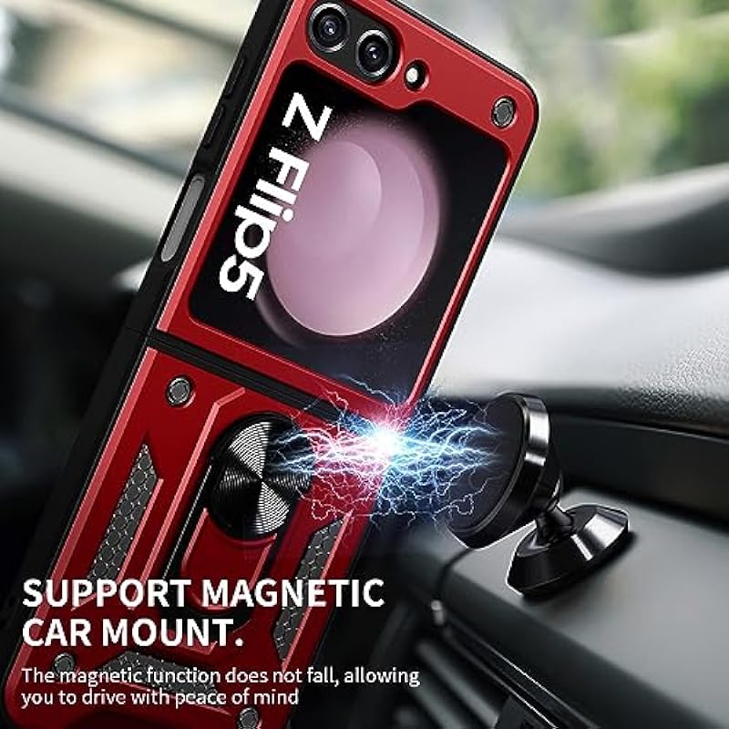 AICase for Samsung Galaxy Z Flip 5 Case with Ring Kickstand, Shockproof Flip Phone Case for Galaxy Z Flip 5 5G [Support Magnetic Car Mount], Red