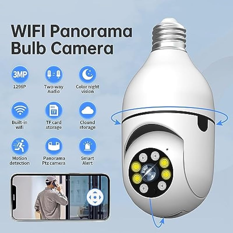 JOOAN Light Bulb Security Camera Wireless Indoor WiFi Security Camera[5G & Auto Tracking & Siren Alert] 360 Guard,Micro SD& Cloud Record,No Card Inside