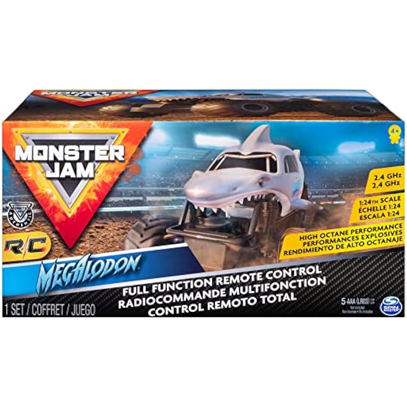 Monster Jam, Official Megalodon Remote Control Monster Truck for Boys and Girls, 1:24 Scale, 2.4 GHz, Kids Toys for Ages 4-6+