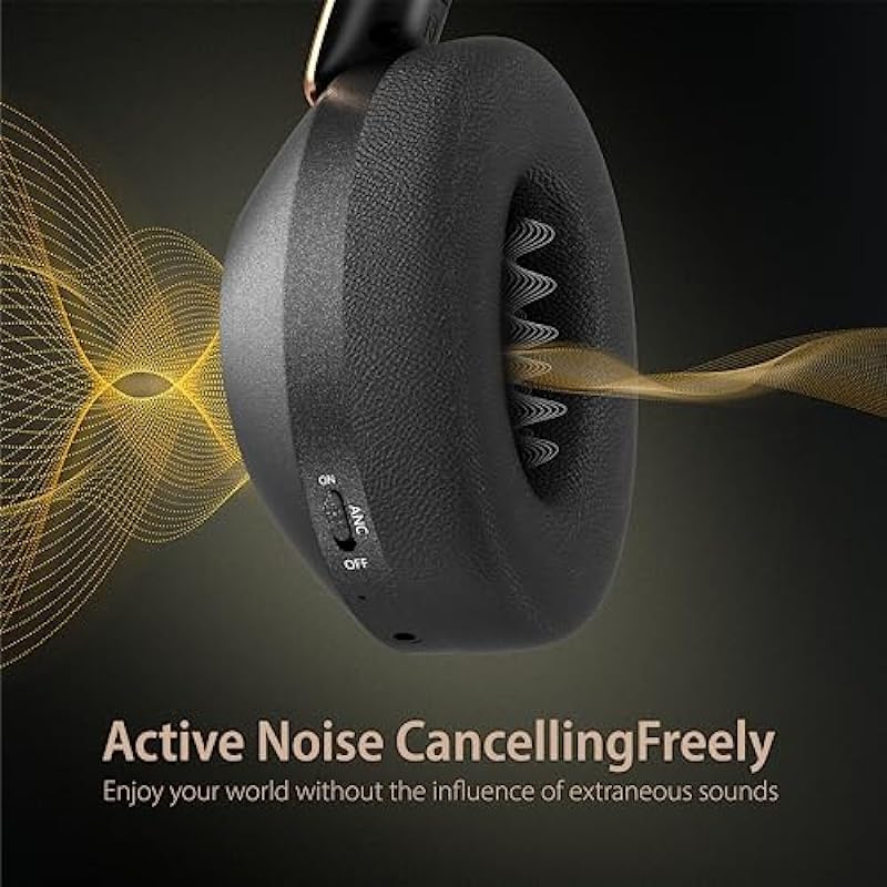 Active Noise Cancelling Headphones, 100H Playtime Headphones Bluetooth Wireless, Bluetooth Headphones Over Ear with Built-in Mic, Wireless Headphones for Travel, Home, Office, Call, Music, Meeting
