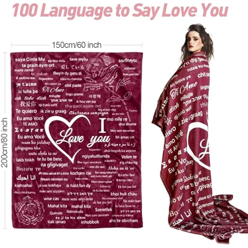 Valentines Day Gift for Her Girlfriend Wife Birthday Gifts for Women Who Has Everything Wife Mom 100 Languages I Love You 80″ x 60″ Throw Blanket Anniversary Couples Gifts Ideas Cadeau Homme Femme