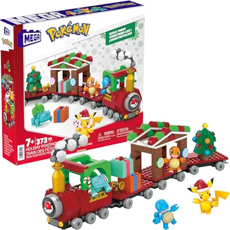 MEGA Pokémon Action Figure Building Toys, Holiday Train with 373 Pieces, 4 Poseable Characters, Gift Idea for Kids