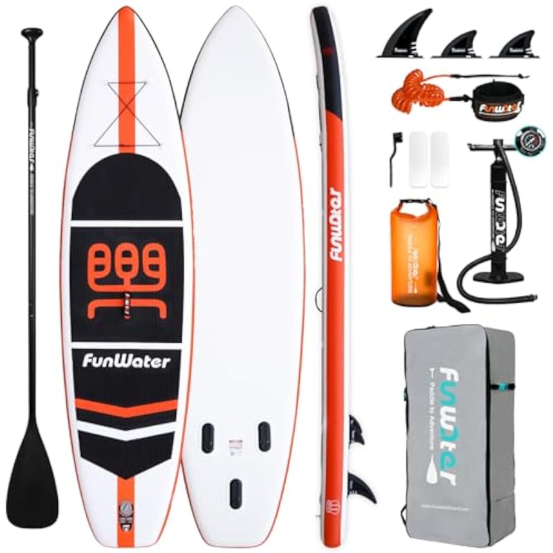 FunWater SUP Inflatable Stand Up Paddle Board 11’x33”x6” Ultra-Light Paddleboard with ISUP Accessories,Fins,Adjustable Paddle, Pump,Backpack, Leash, Waterproof Bag