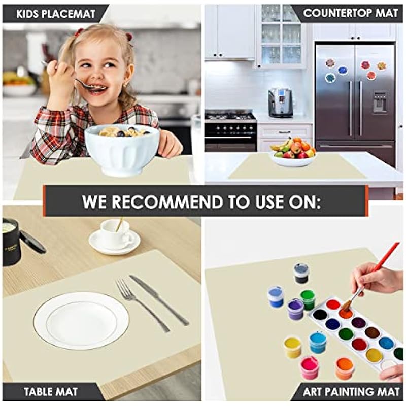 Extra Large Silicone Mats for Countertop – Counter Table Protector Placemats for Baking Crafts, Kids Dinner Placemat Nonstick Nonskid Heat-Resistant Kitchen Pad, 23.6” x 15.6”, Beige