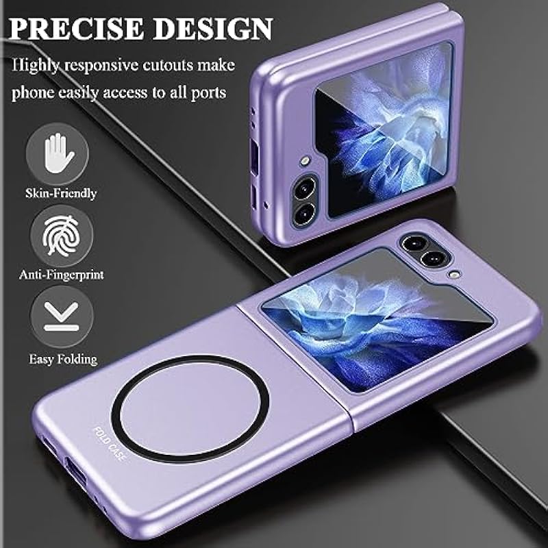 NINKI Compatible with Magsafe Case for Samsung Galaxy Z Flip 5 Case with Hinge Protector,Matte Skin Magnetic Bumper Shockproof Hard Cover Phone Case for Galaxy Z Flip 5 Case,Samsung Flip 5 Case Purple