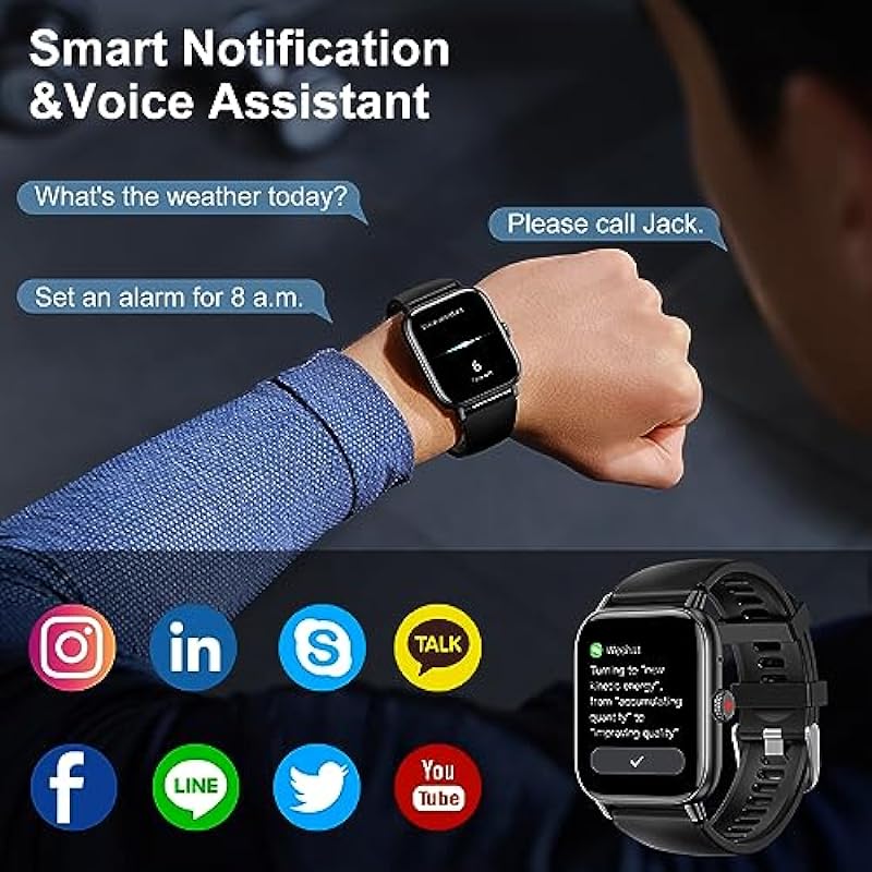 Smart Watch for Men Women with Bluetooth Call, Activity Fitness Tracker Heart Rate Sleep Monitor Pedometer,1.85″ Touch Screen with 100+ Sport Modes, IP67 Waterproof Smartwatch for Android iPhone iOS