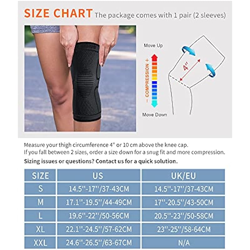 CAMBIVO Knee Brace Support(2 Pack), Knee Compression Sleeve for Running, Hiking, Basketball, Arthritis, ACL, Meniscus Tear, Knee Pain Relief and Injury Recovery