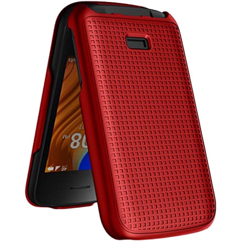 Case for Alcatel TCL Flip 2 Phone (2022), NakedcellPhone [Grid Texture] Slim Hard Shell Protector Cover for T408DL / TFALT408DCP – Red