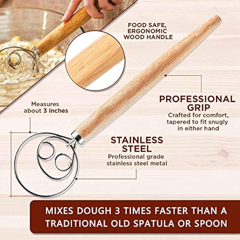 Bread Proofing Basket Set Of 2 Round and Oval, Banneton Proofing Basket + Danish Dough Whisk + Bread Scoring Lame + Stainless Steel Dough Scraper + Flexible Scraper, Sourdough Tools Kit, Baking Gifts