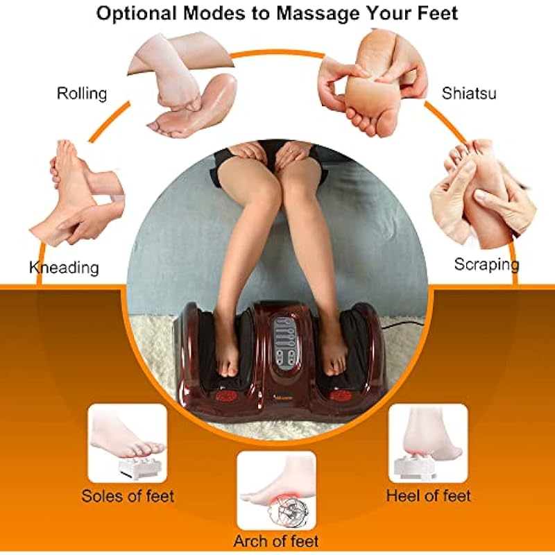 Electric Shiatsu Foot Massager with Remote for Pain Relief, Deep Kneading Rolling Feet and Calf Massager, Leg Circulation Machine for Plantar Fasciitis and Neuropathy, Men Women Gifts (RED)