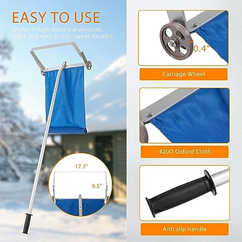 VIVOHOME 20.8ft Long Snow Roof Rake Removal Aluminium Tool with Wheels and Adjustable Extended Handle, Lightweight Shovel Scratch Free for Clear House Roof Vehicle Snow Wet Leaves