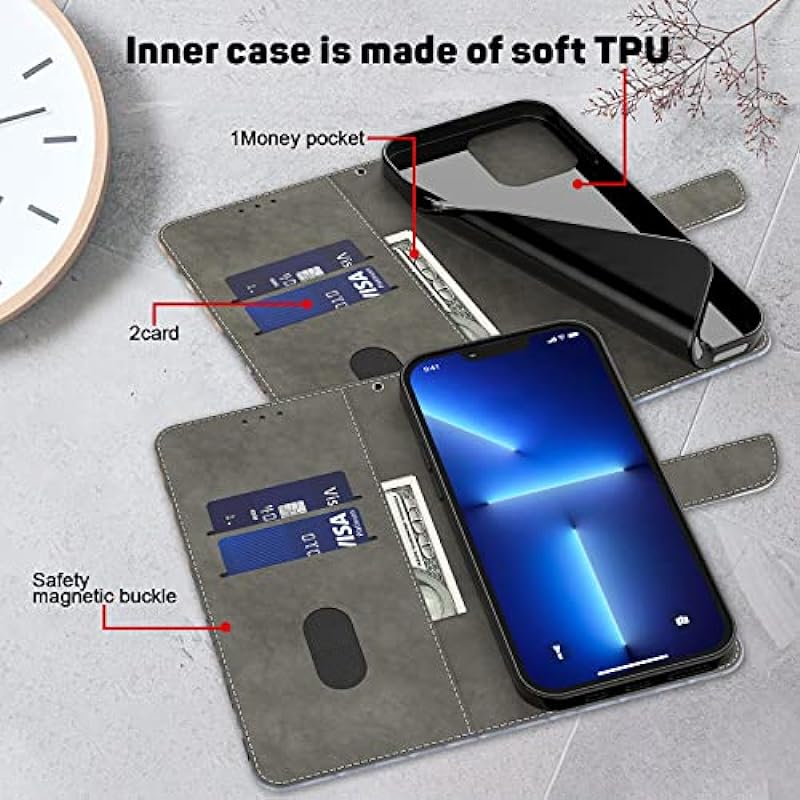 MEMAXELUS Wallet Case for Samsung Galaxy S23 FE, Galaxy S23 FE Flip Case with Magnetic Kickstand Wrist Strap Card Slots PU Leather Shockproof Protective Case for Samsung S23 FE Two Cats BX